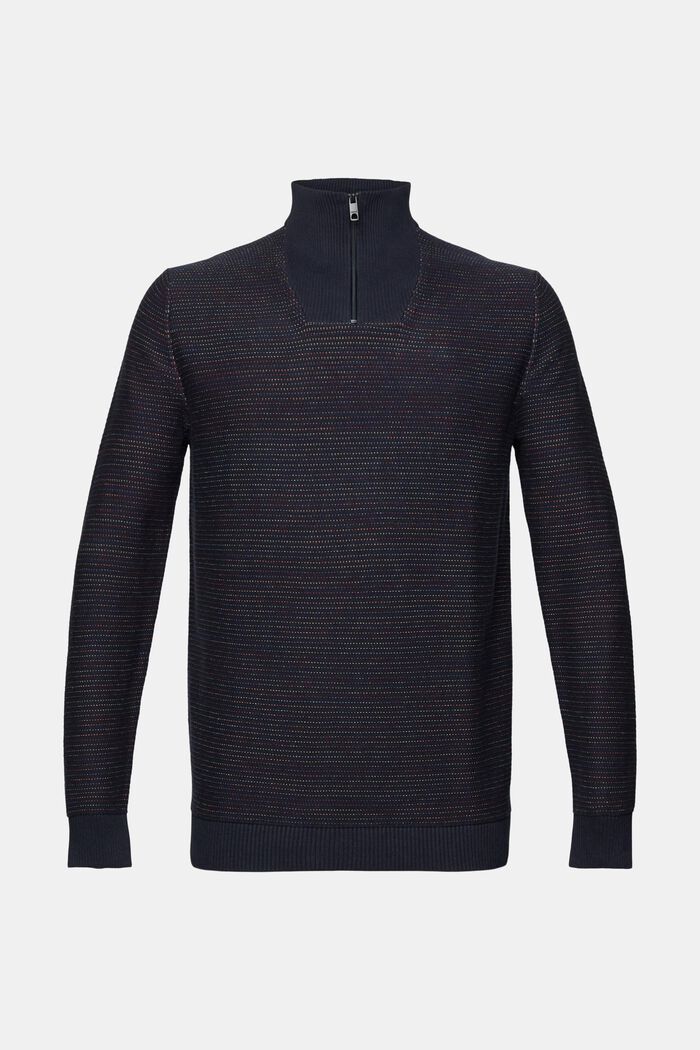 Dzianinowy sweter w kolorowe paski z zamkiem do połowy długości, NAVY, detail image number 6