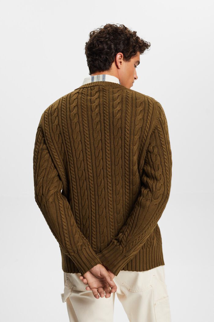 Sweter z bawełnianej dzianiny w warkocze, DARK KHAKI, detail image number 4