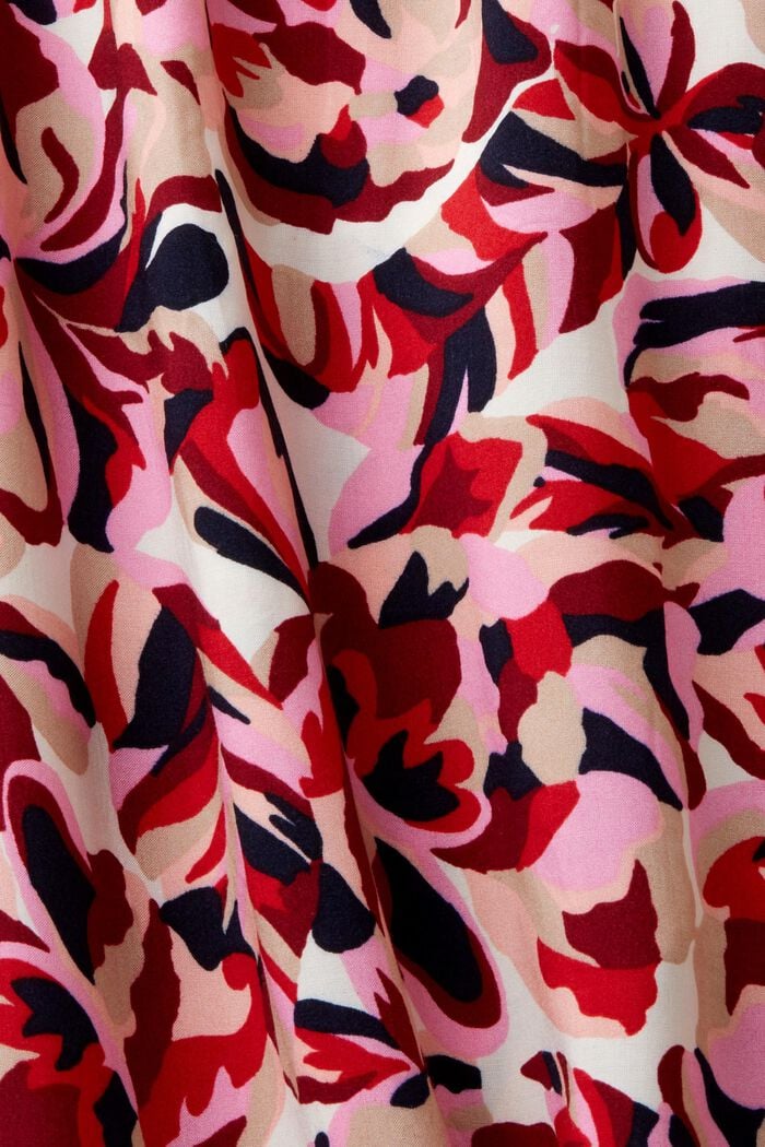 Marszczona, wąska sukienka midi z kwiatowym wzorem, DARK RED, detail image number 4