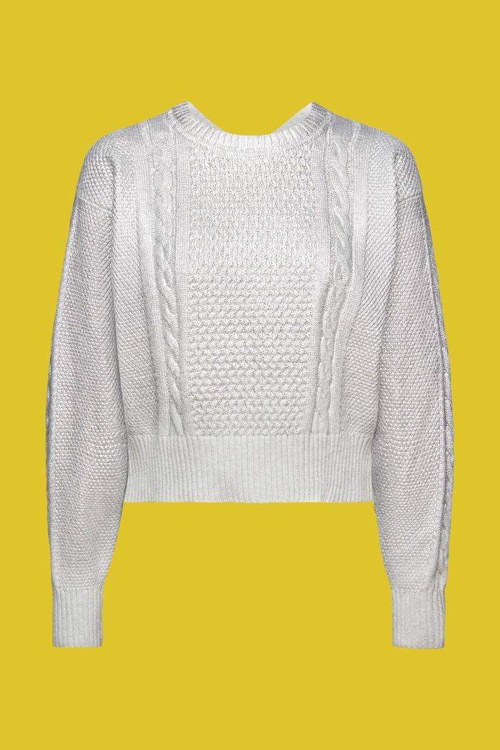 Metaliczny sweter w warkocze, SILVER, detail image number 6