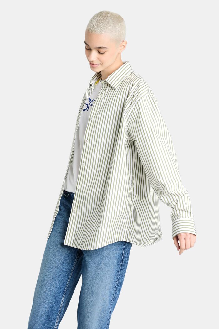Koszula z paski z popeliny bawełnianej, LIGHT KHAKI, detail image number 0