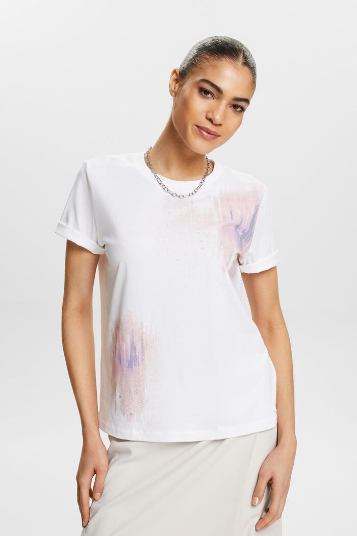 Bawełniany T-shirt z graficznym nadrukiem, WHITE, detail image number 0