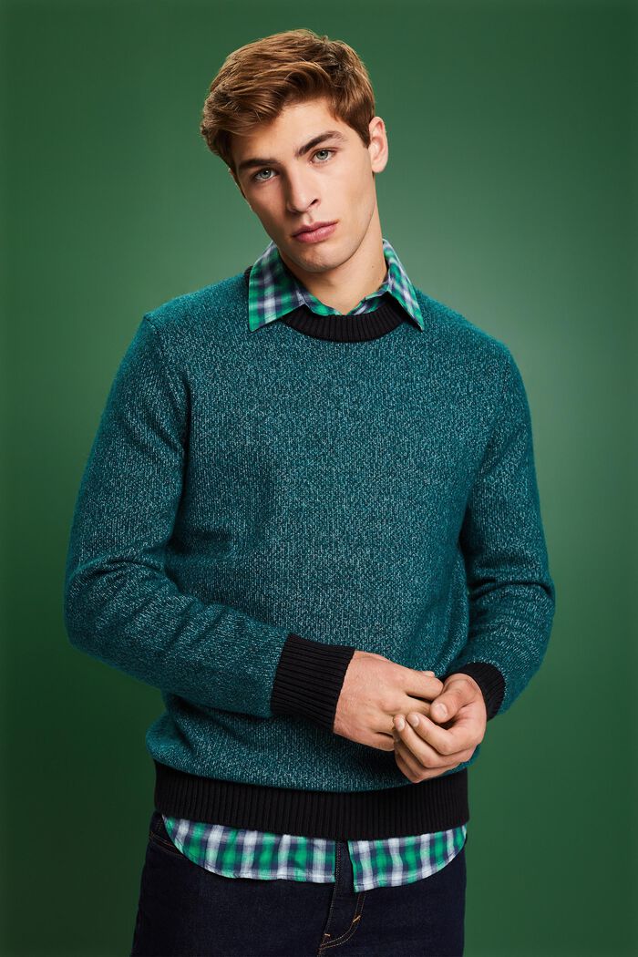 Sweter z okrągłym dekoltem z mieszanki wełnianej, EMERALD GREEN, detail image number 0