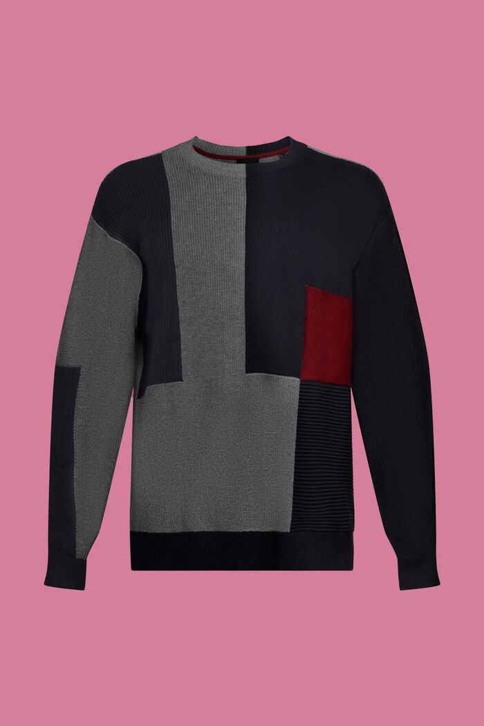Sweter z okrągłym dekoltem w kolorowe pasy, LIGHT GREY, detail image number 7
