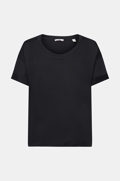 Koszulka z podwijanymi rękawami, BLACK, overview