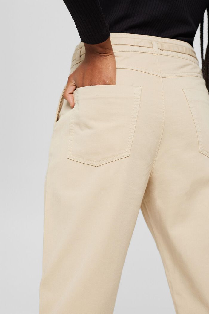 Spodnie z zakładkami i paskiem, bawełna pima, BEIGE, detail image number 5