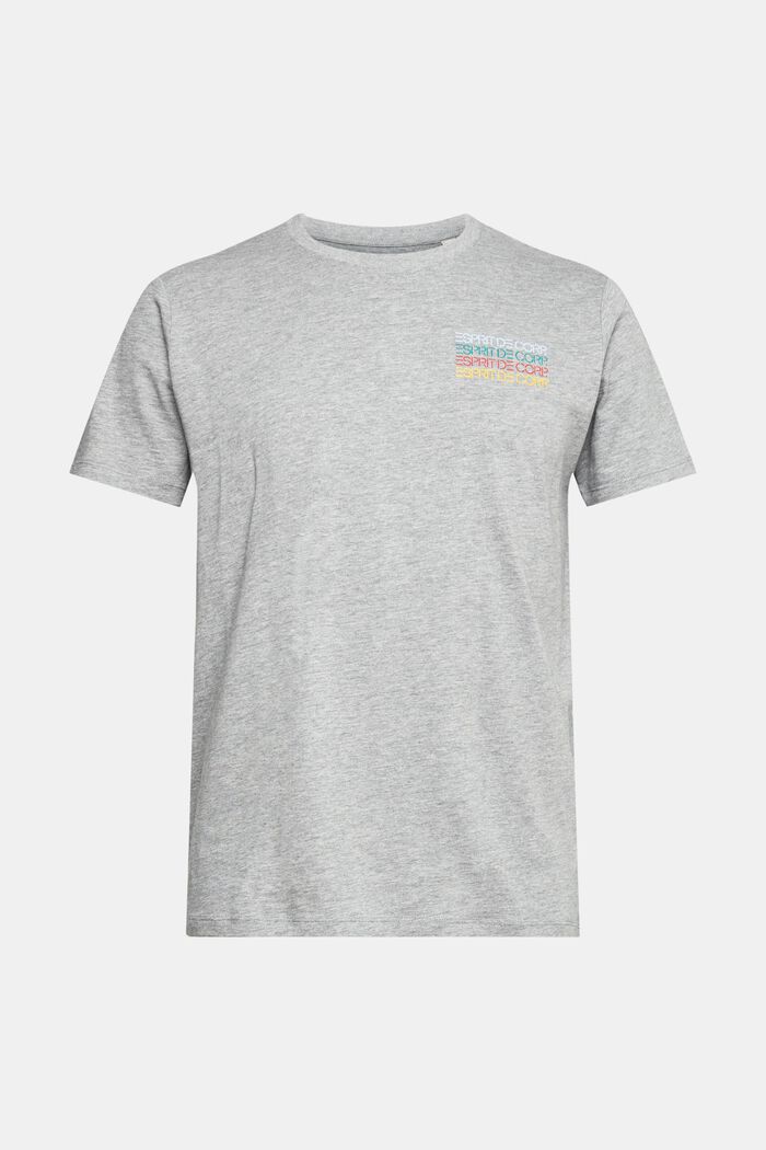T-shirt z jerseyu z kolorowym nadrukiem z logo, MEDIUM GREY, overview