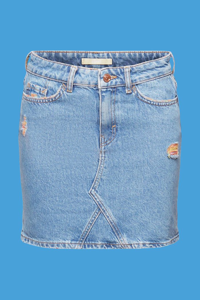Dżinsowa spódnica mini z prążkowanymi detalami, BLUE MEDIUM WASHED, detail image number 7