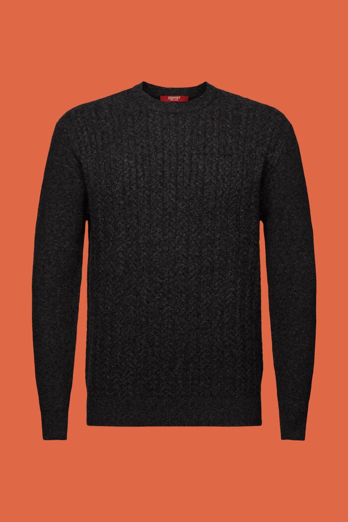 Melanżowy sweter z okrągłym dekoltem z dzianiny w warkocze, BLACK, detail image number 7