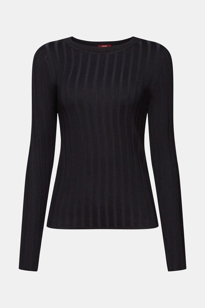 Sweter z prążkowanej dzianiny, BLACK, detail image number 6