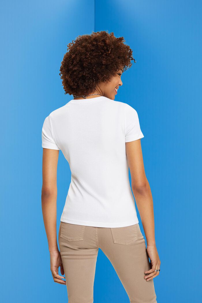 T-shirt z kwiatowym nadrukiem na piersi, WHITE, detail image number 3