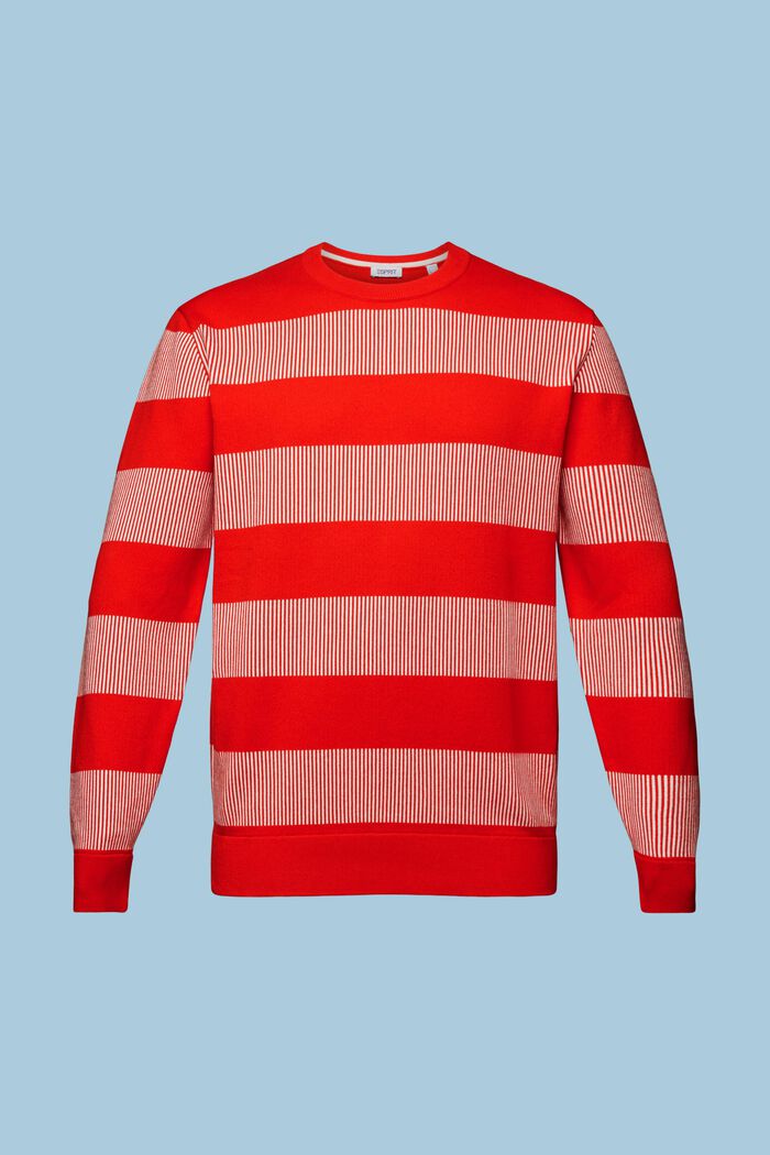 Sweter z prążkowanej dzianiny w paski, RED, detail image number 6