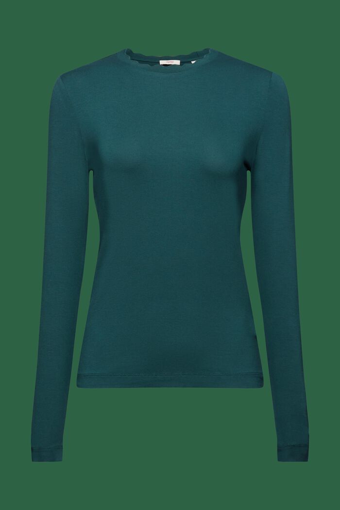 Bluzka z długim rękawem i falistym brzegiem, EMERALD GREEN, detail image number 6