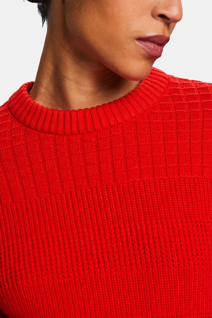 Fakturowany sweter z okrągłym dekoltem, RED, detail image number 3