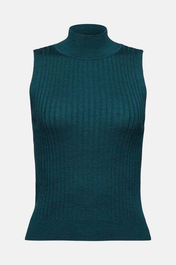 Sweter bez rękawów z delikatnej wełny merynosów, EMERALD GREEN, detail image number 6