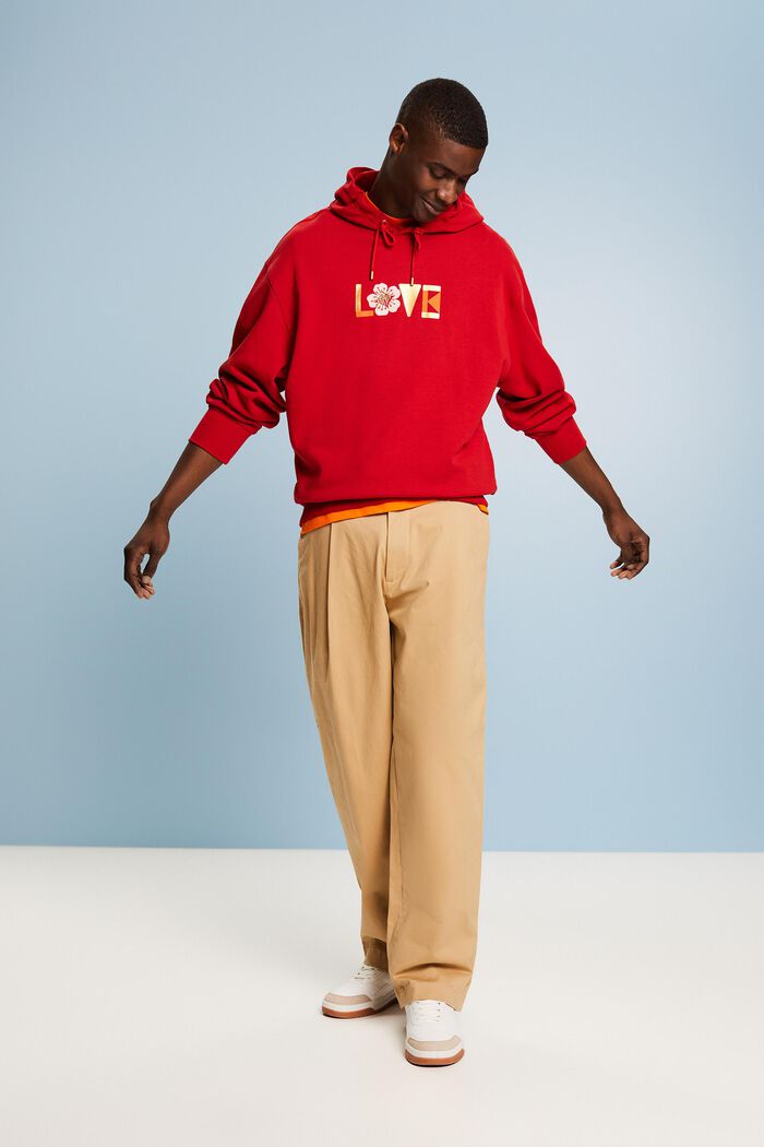 Bluza oversize z kapturem i nadrukiem, unisex, DARK RED, detail image number 1