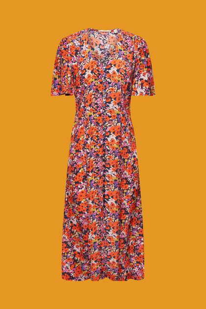 Sukienka midi z kwiatowym wzorem i krótkim rękawem