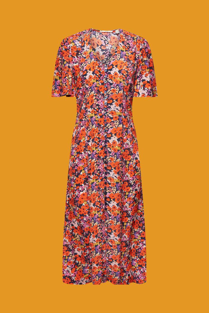 Sukienka midi z kwiatowym wzorem i krótkim rękawem, NAVY, detail image number 5