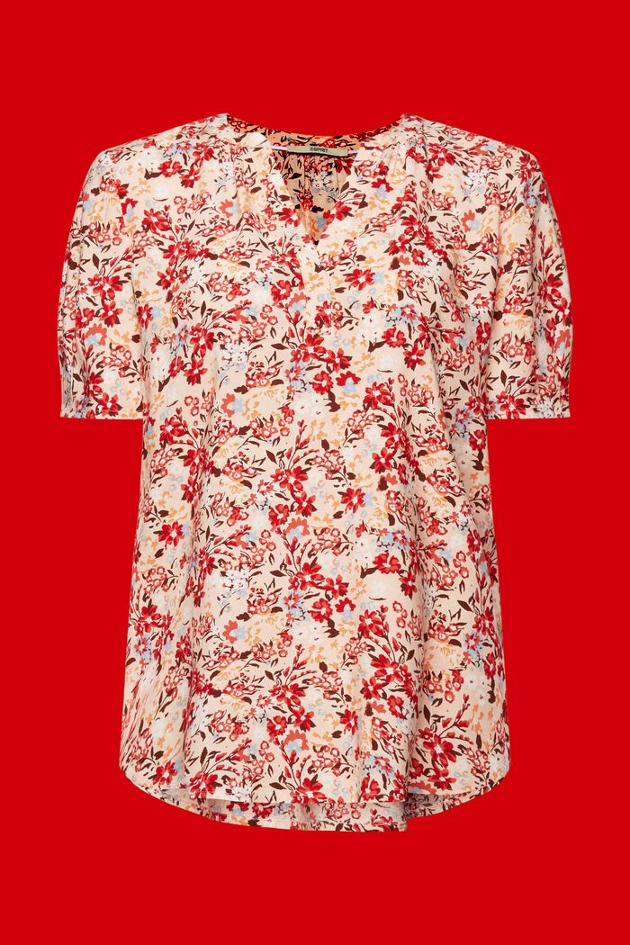 Bluzka w kwiaty z dekoltem z rozcięciem, LIGHT PINK, detail image number 6