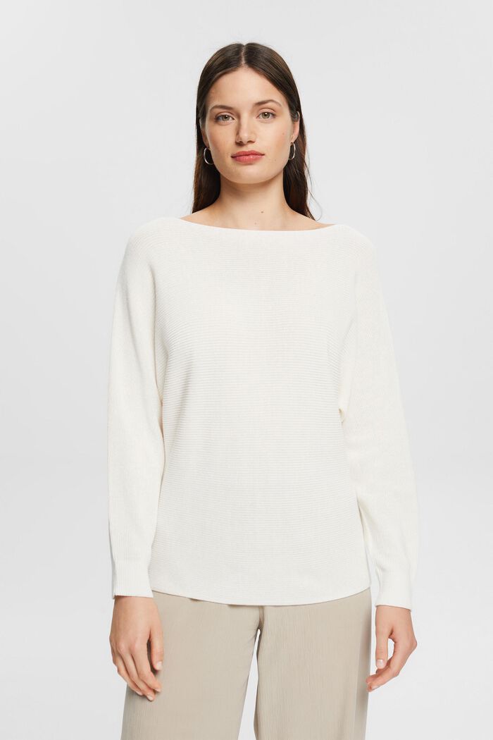 Sweter z łódkowym dekoltem, z bawełny organicznej/TENCELU™, OFF WHITE, detail image number 1