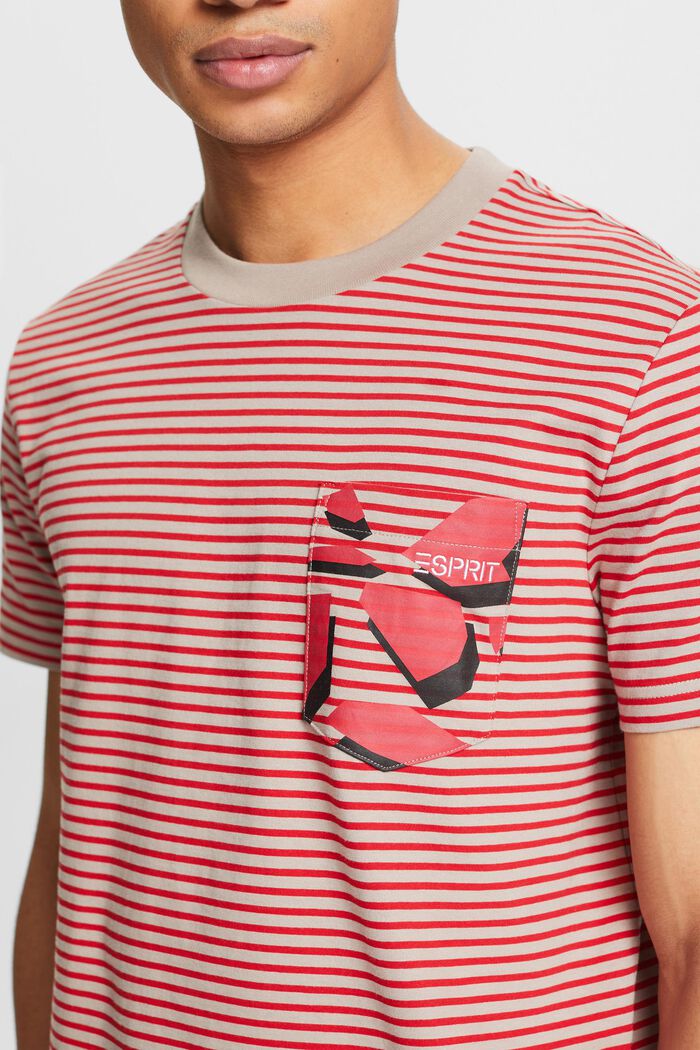 T-shirt w paski z bawełnianego dżerseju, DARK RED, detail image number 3