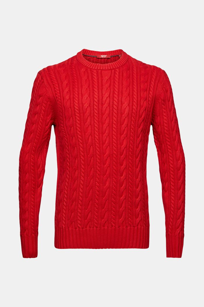 Sweter z bawełnianej dzianiny w warkocze, DARK RED, detail image number 6