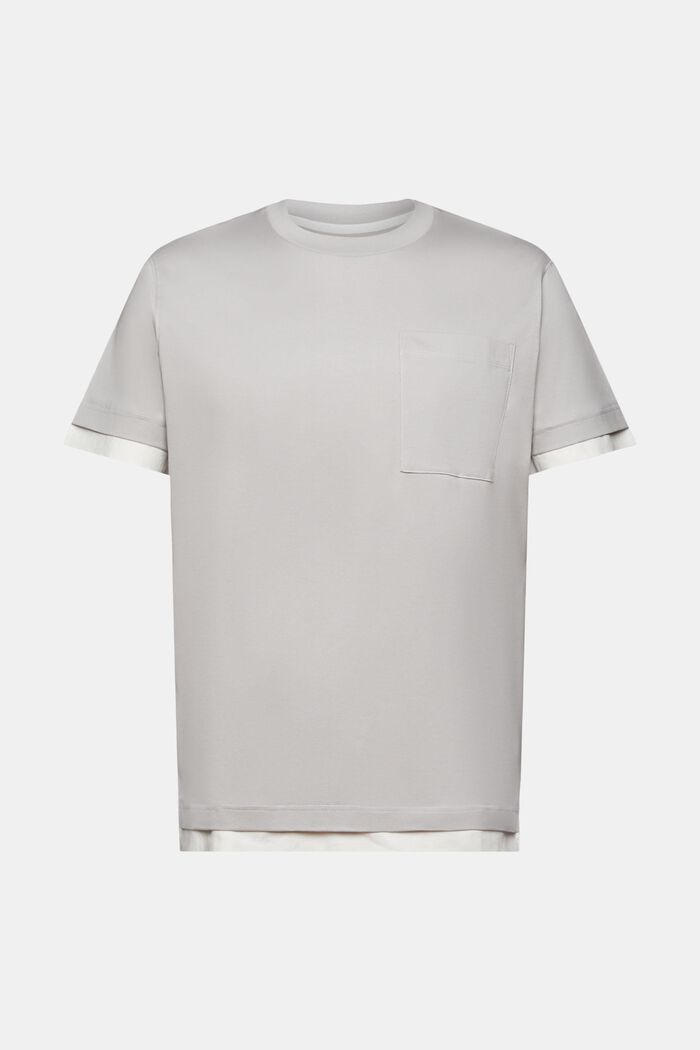 T-shirt z okrągłym dekoltem w warstwowym stylu, 100% bawełna, LIGHT GREY, detail image number 6