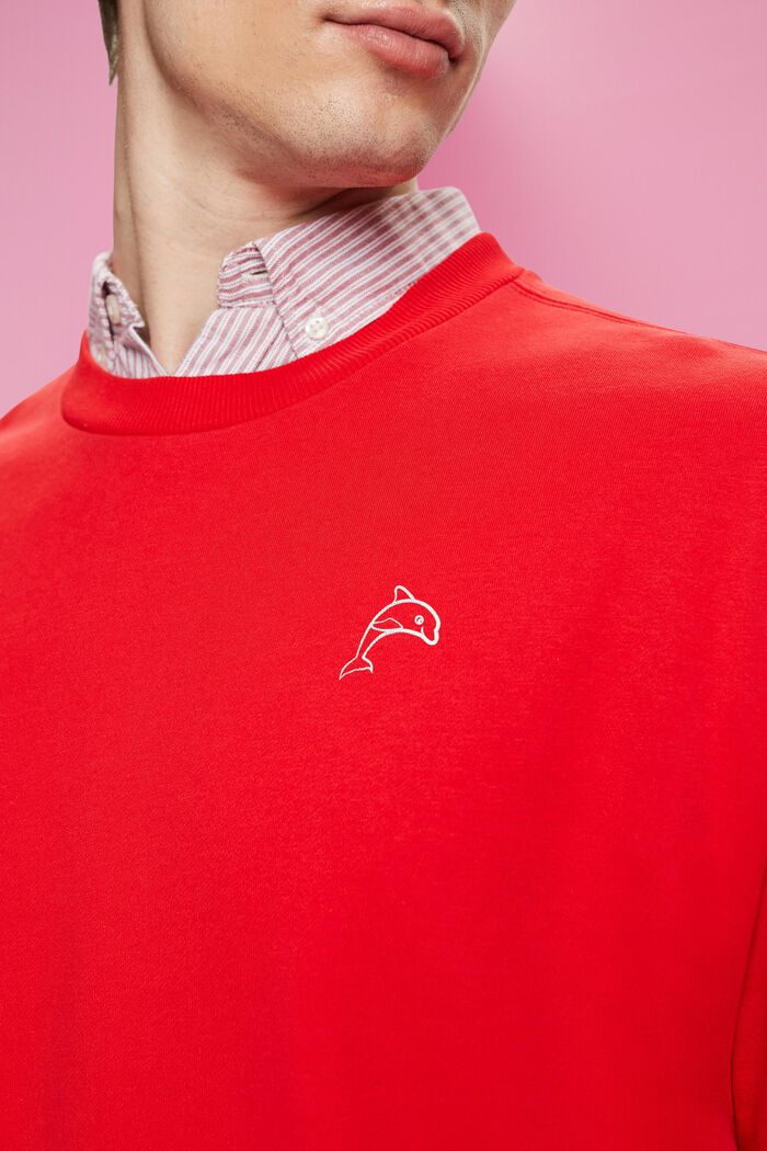 Bluza z małym nadrukowanym delfinem, ORANGE RED, detail image number 2