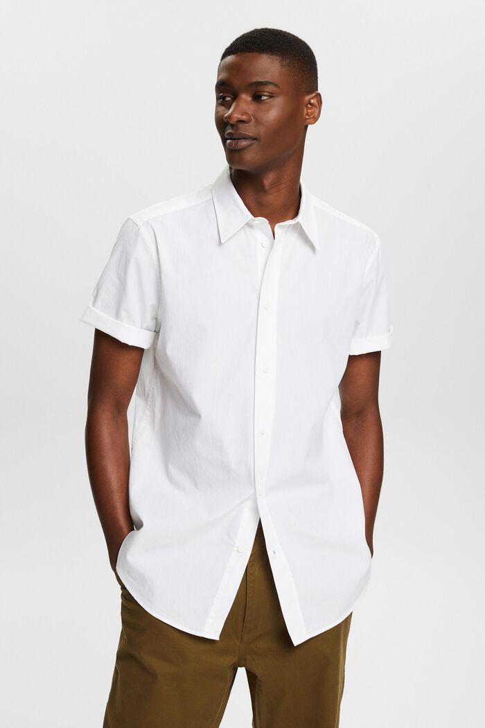 Koszula z krótkim rękawem z popeliny bawełnianej, WHITE, detail image number 0