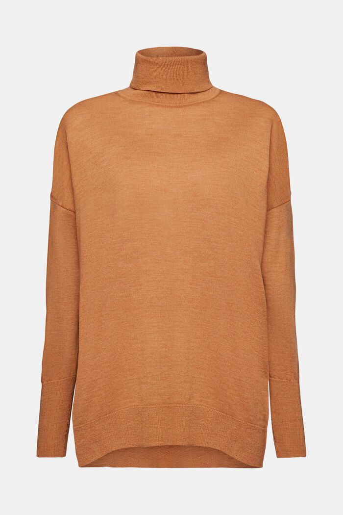 Oversizowy wełniany sweter z półgolfem, CARAMEL, detail image number 6
