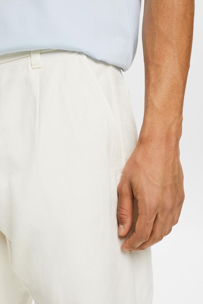 Spodnie o prostym kroju z lnu i bawełny, OFF WHITE, detail image number 4