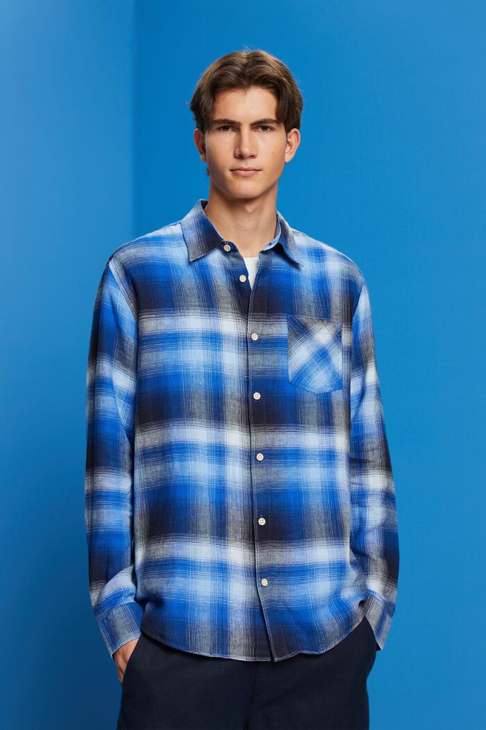 Koszula z tartanu z mieszanki bawełny i konopi w kratę, BLUE, detail image number 0