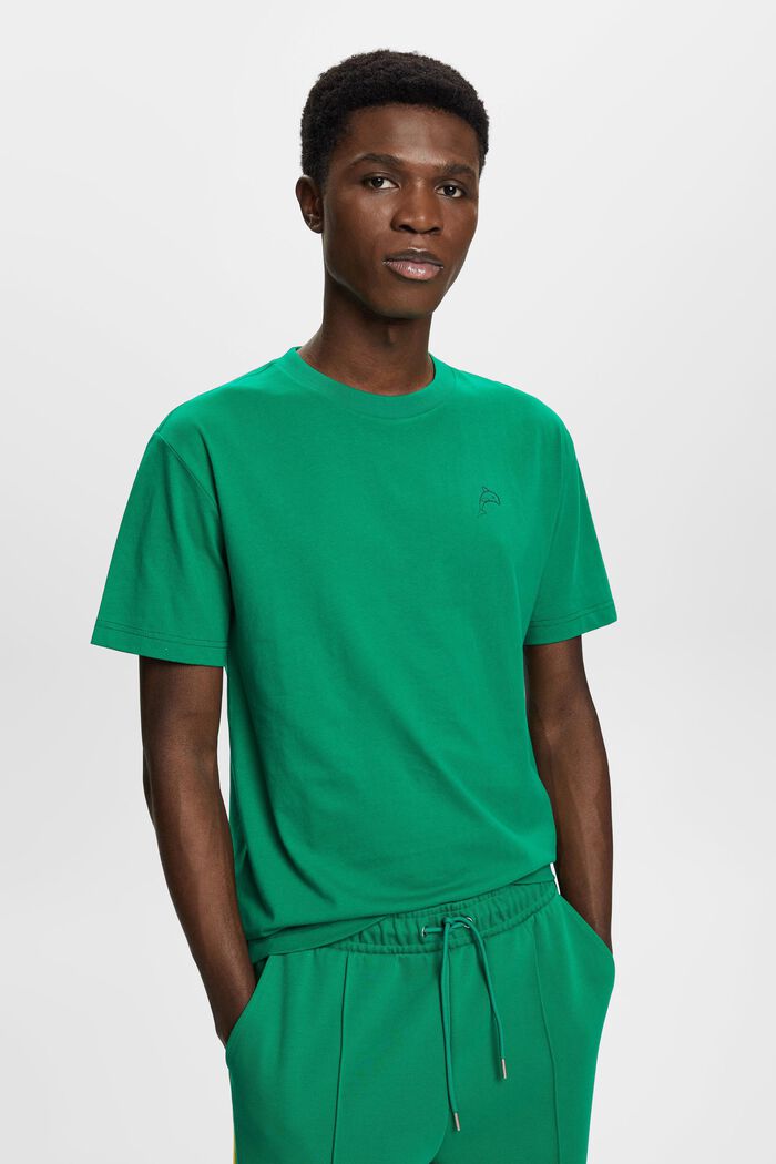 Bawełniany T-shirt z nadrukowanym delfinem, GREEN, detail image number 0