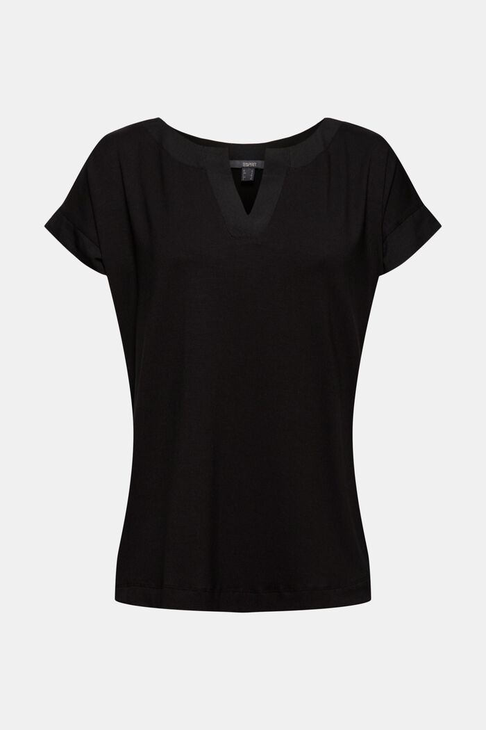 T-shirt z lyocellem i szyfonowymi detalami, BLACK, detail image number 0