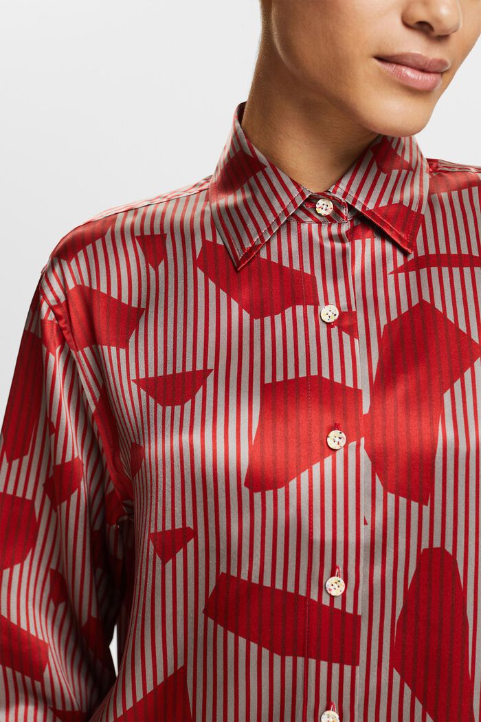Jedwabna koszula z nadrukiem, DARK RED, detail image number 2