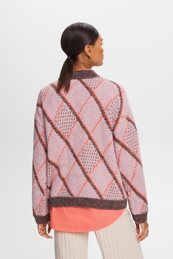 Sweter w kratkę z mieszanki wełnianej, OLD PINK, detail image number 4