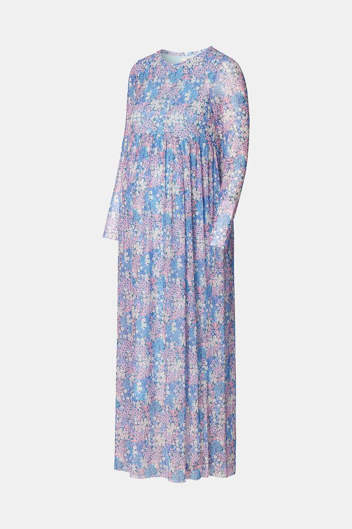 Sukienka maxi z siateczki z nadrukiem w kwiaty na całej powierzchni, LIGHT BLUE, detail image number 4