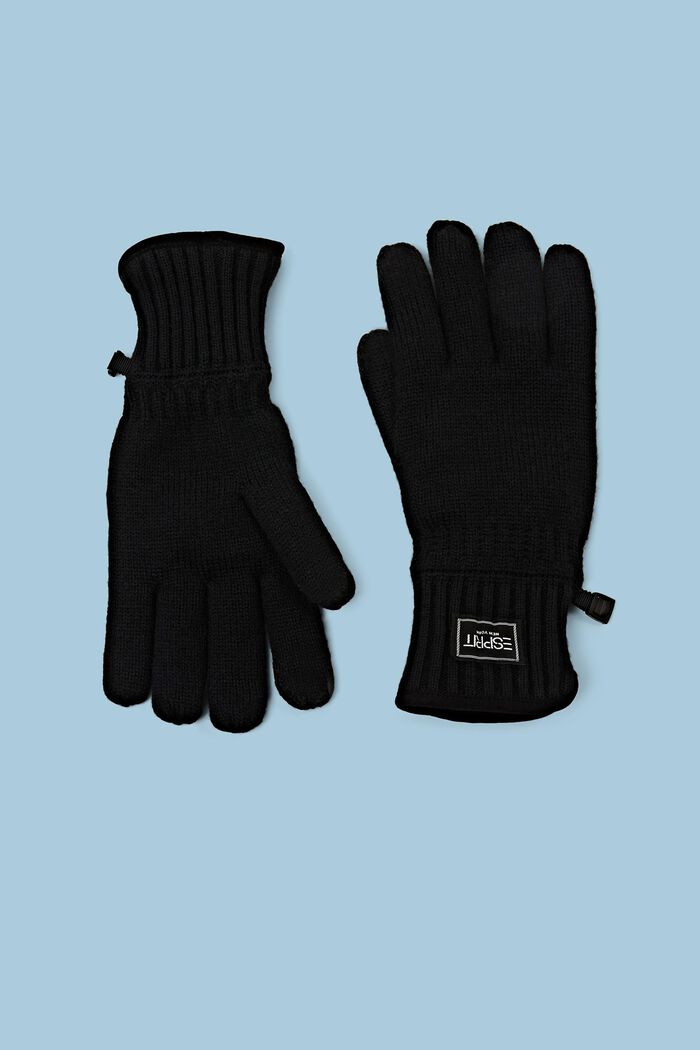 Dzianinowe rękawiczki na podszewce z polaru, BLACK, detail image number 0