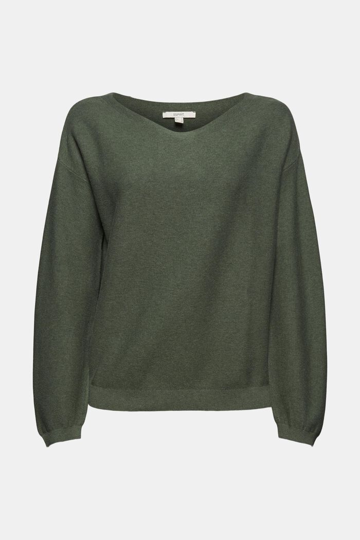 Dzianinowy sweter, 100% bawełny ekologicznej, KHAKI GREEN, detail image number 0