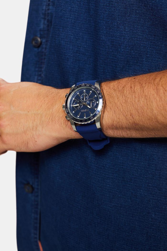 Zegarek ze stali szlachetnej z paskiem z gumy, SILVER, detail image number 2