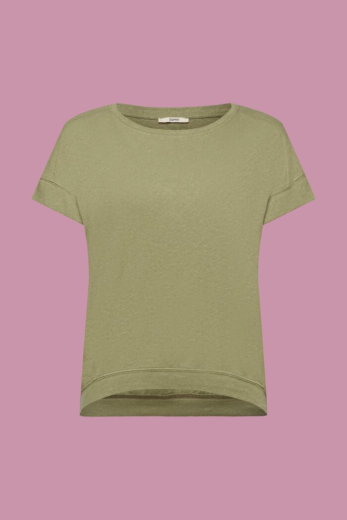 T-shirt z mieszanki bawełny i lnu, LIGHT KHAKI, detail image number 6
