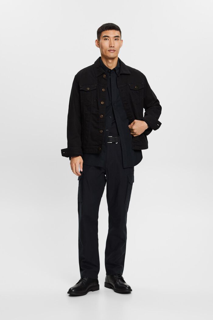 Popelinowa koszula z przypinanym kołnierzykiem, 100% bawełny, BLACK, detail image number 1