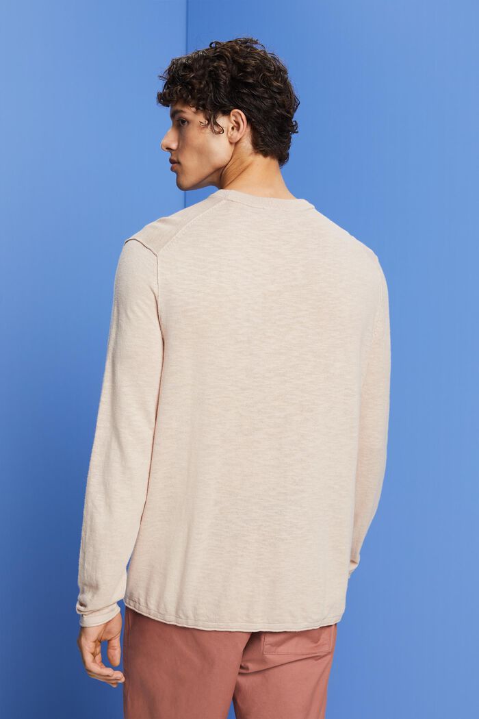 Sweter z okrągłym dekoltem, mieszanka bawełny i lnu, LIGHT BEIGE, detail image number 3