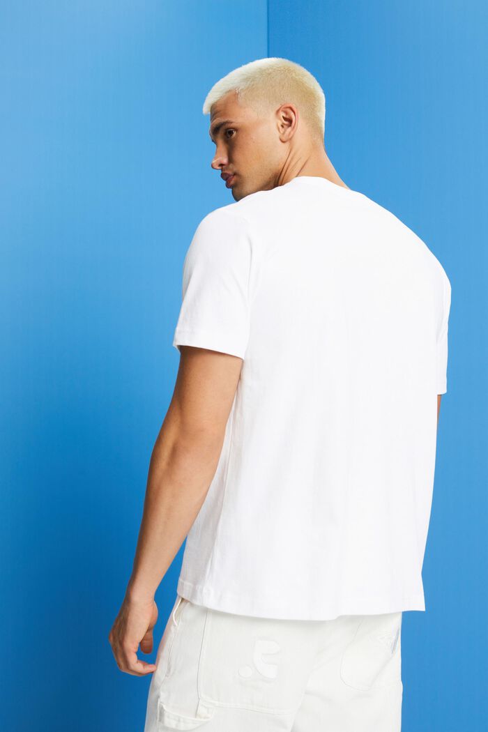 T-shirt z bawełny organicznej z geometrycznym nadrukiem, WHITE, detail image number 3