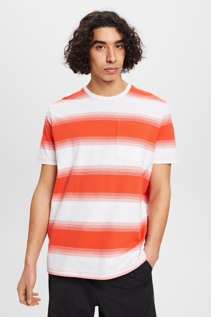 T-shirt w paski z piki bawełnianej, ORANGE RED, detail image number 0