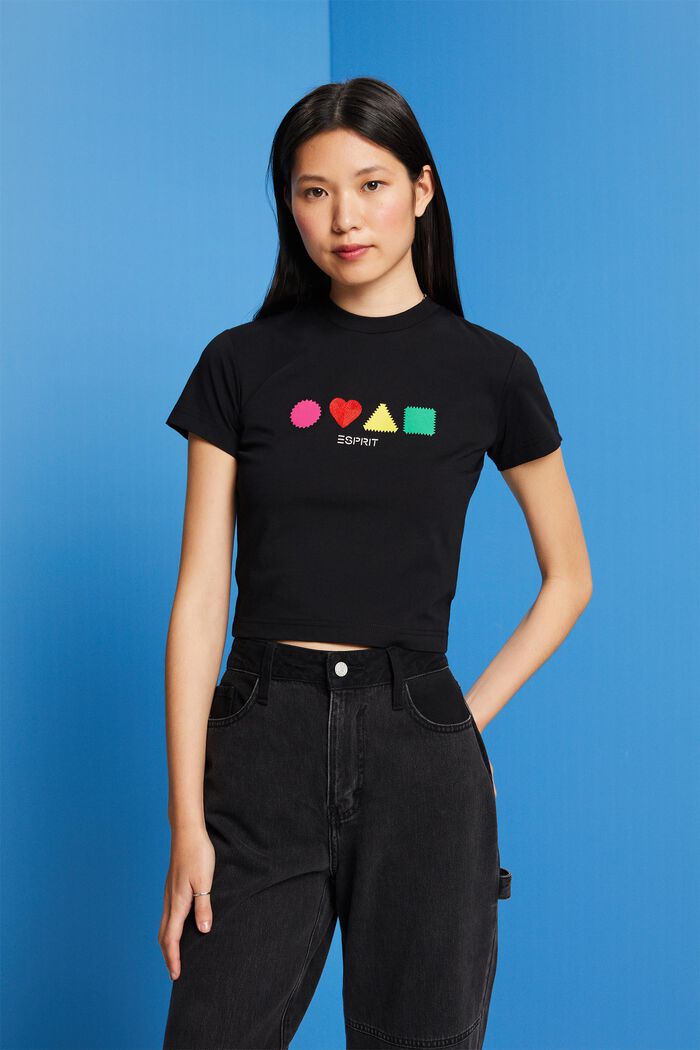 T-shirt z bawełny organicznej w geometryczny wzór, BLACK, detail image number 4