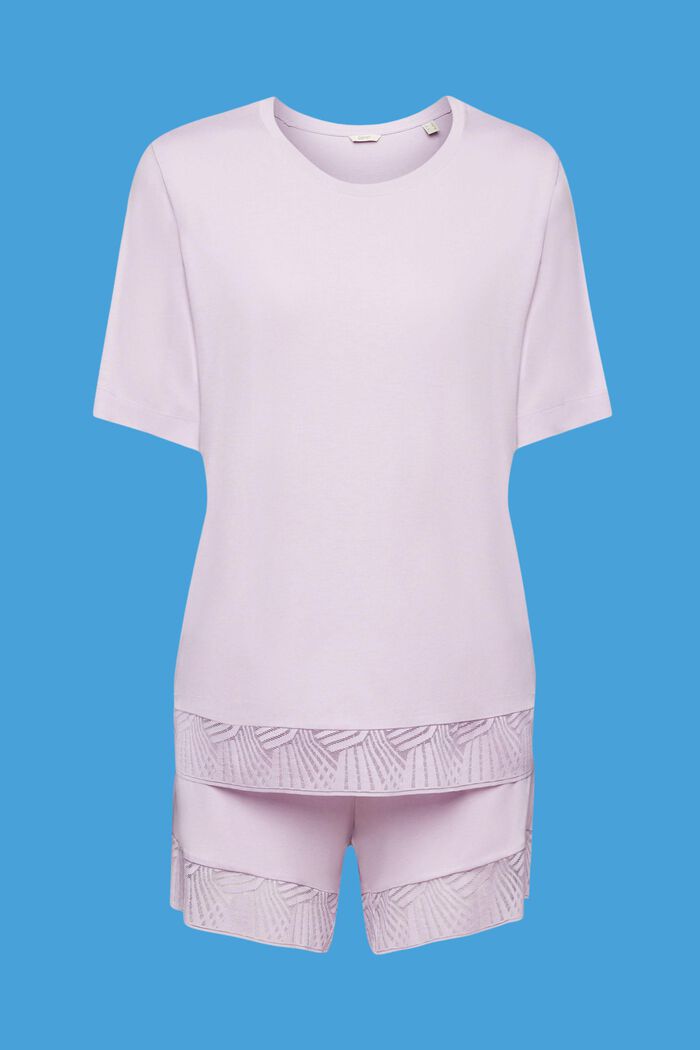 Krótka piżama z koronkowym wykończeniem, VIOLET, detail image number 5