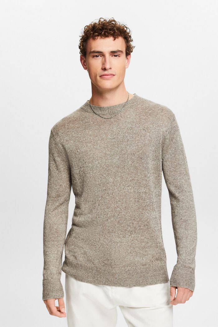 Lniany sweter z okrągłym dekoltem, LIGHT BROWN, detail image number 0