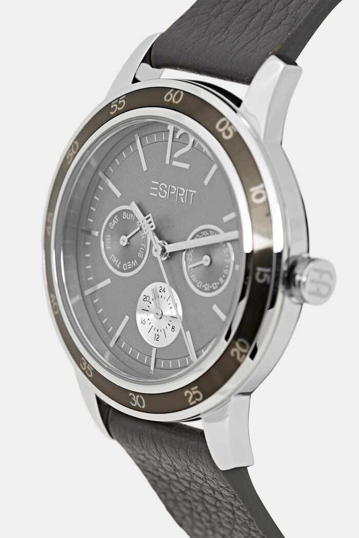 Wielofunkcyjny zegarek ze skórzaną bransoletką, DARK GREY, detail image number 1