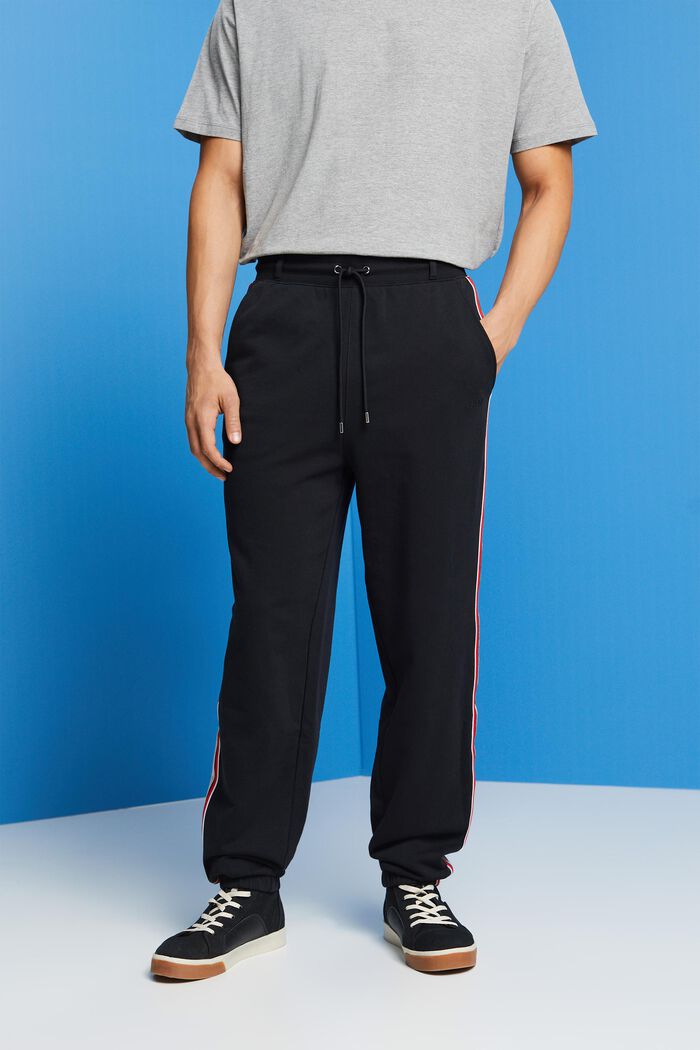 Bawełniane spodnie dresowe w paski, BLACK, detail image number 0